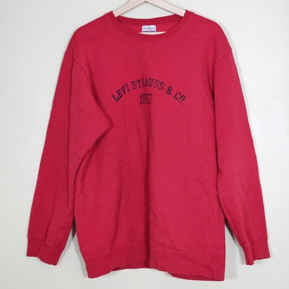 Levis Sweatshirt Men L Red Levi Staruss & Co Crewneck Print LS Fleece Preppy VTG - Picture 14 of 15